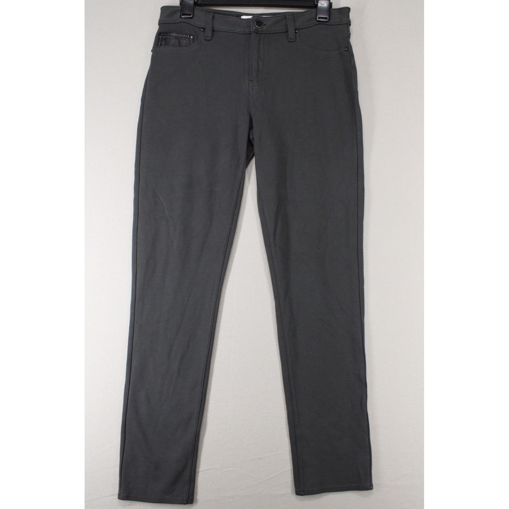 Calvin Klein Jeans Skinny Pants Womens 8 Gray Stretch Faux Leather Trim Casual